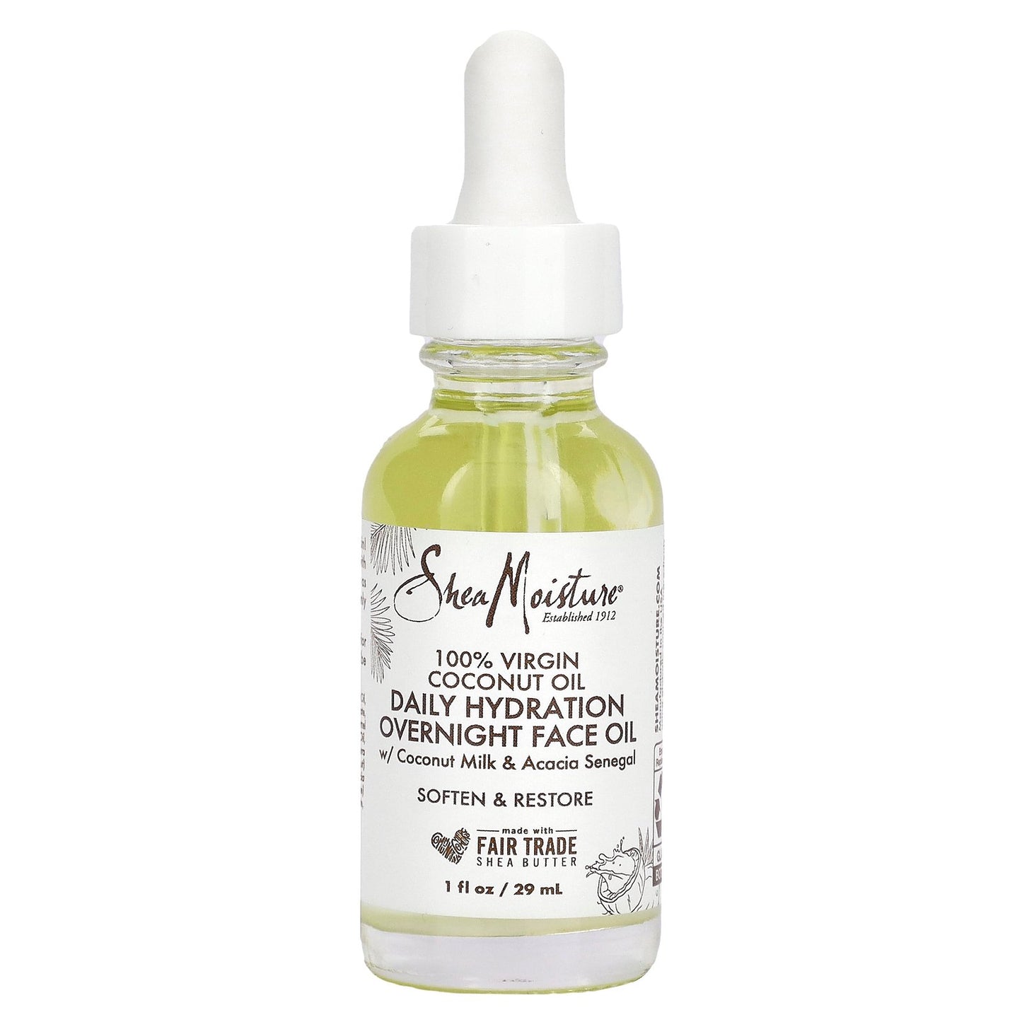 SheaMoisture, 100% Virgin Coconut Oil, Daily Hydration Overnight Face Oil, 1 fl oz (29 ml)