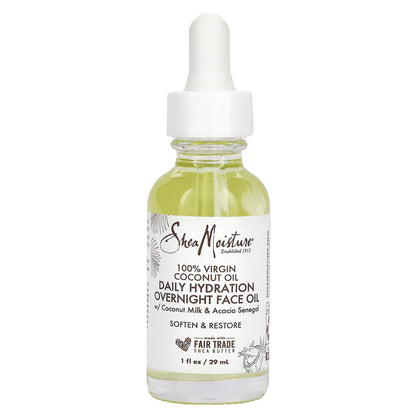 SheaMoisture, 100% Virgin Coconut Oil, Daily Hydration Overnight Face Oil, 1 fl oz (29 ml)