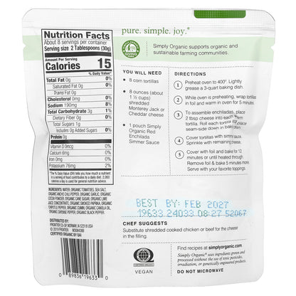 Simply Organic, Red Enchilada, Simmer Sauce, 8 oz (227 g)