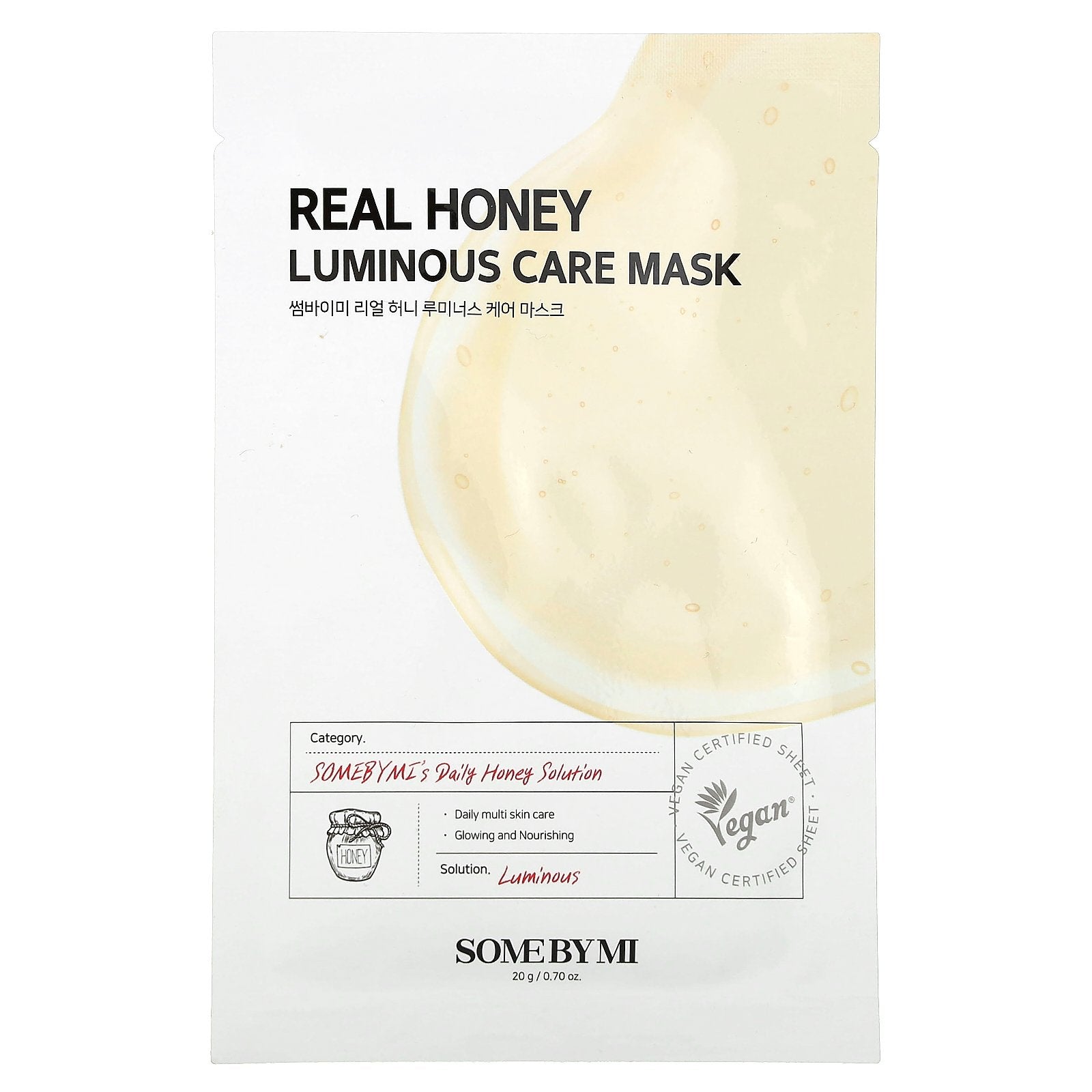 SOME BY MI, Real Honey, Luminous Care Beauty Mask, 1 Sheet, 0.70 oz (20 g)