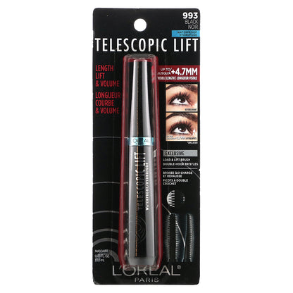 L'Oréal, Telescopic Lift, Waterproof Mascara, 993 Black, 0.33 fl oz (10 ml)