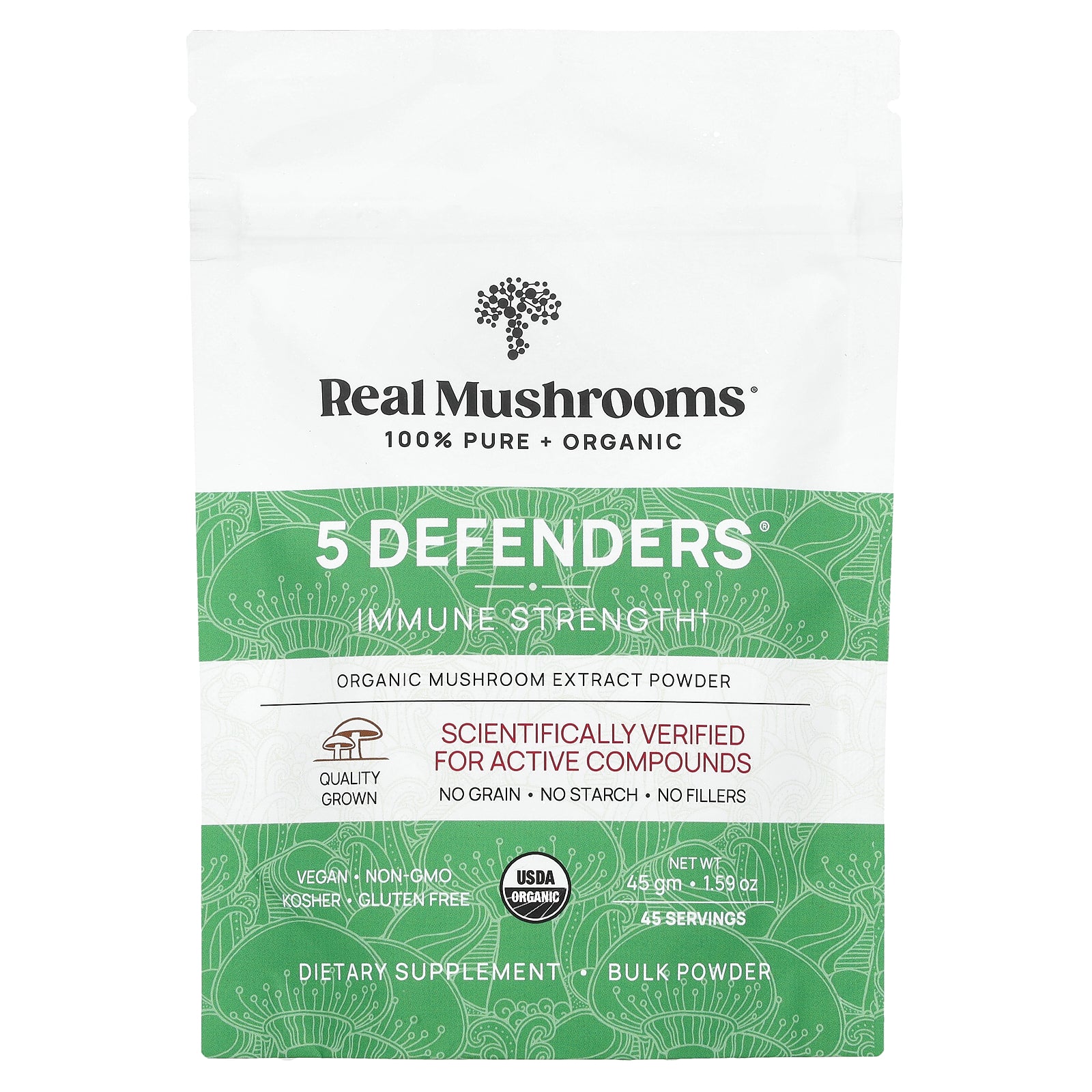 Real Mushrooms, 5 Defenders, Organic Mushroom Extract Powder, 1.59 oz (45 g)