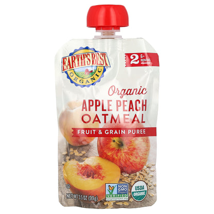 Earth's Best, Organic Fruit & Grain Puree, 6+ Months, Apple Peach Oatmeal, 3.5 oz (99 g)