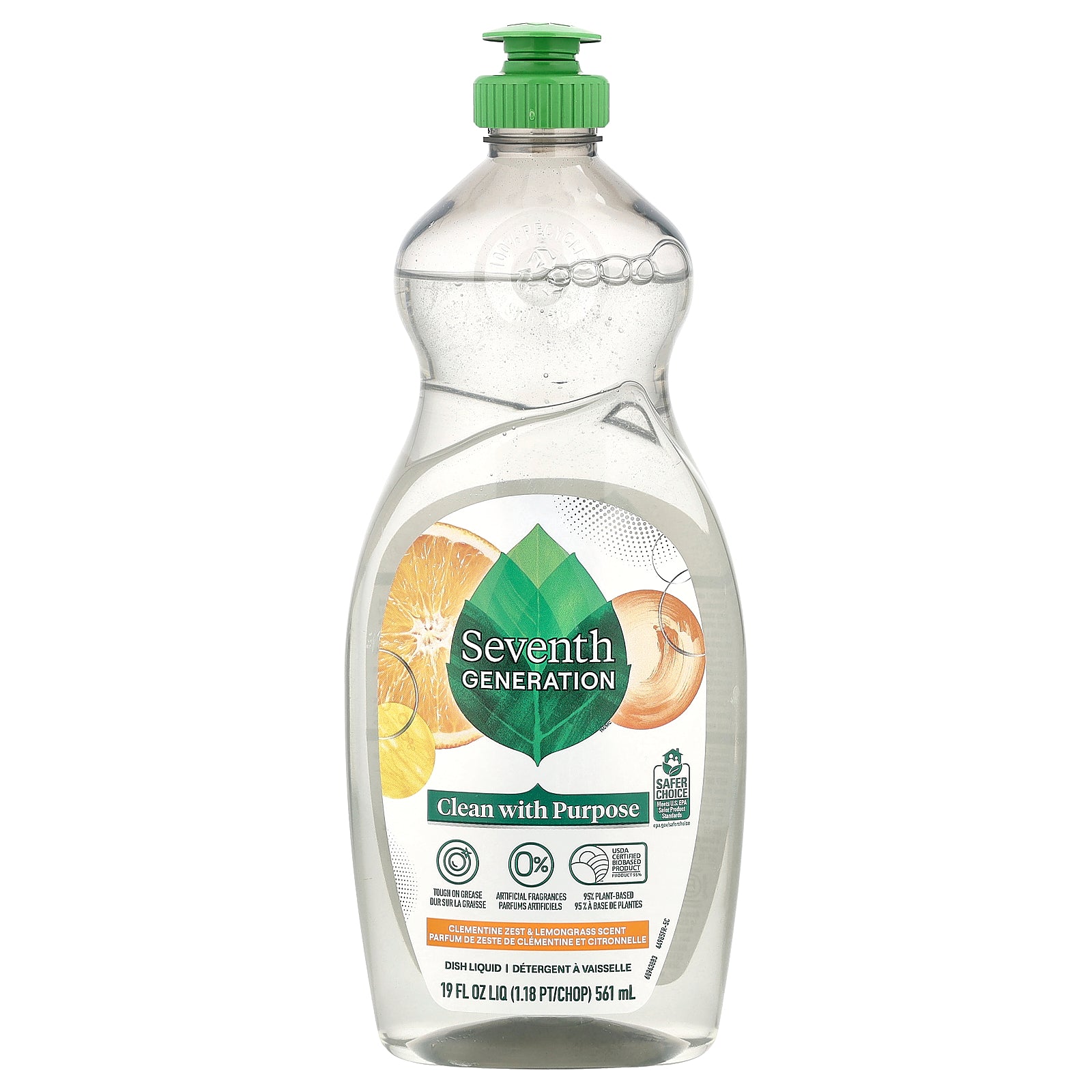 Seventh Generation, Dish Liquid, Clementine Zest & Lemongrass , 19 fl oz (561 ml)