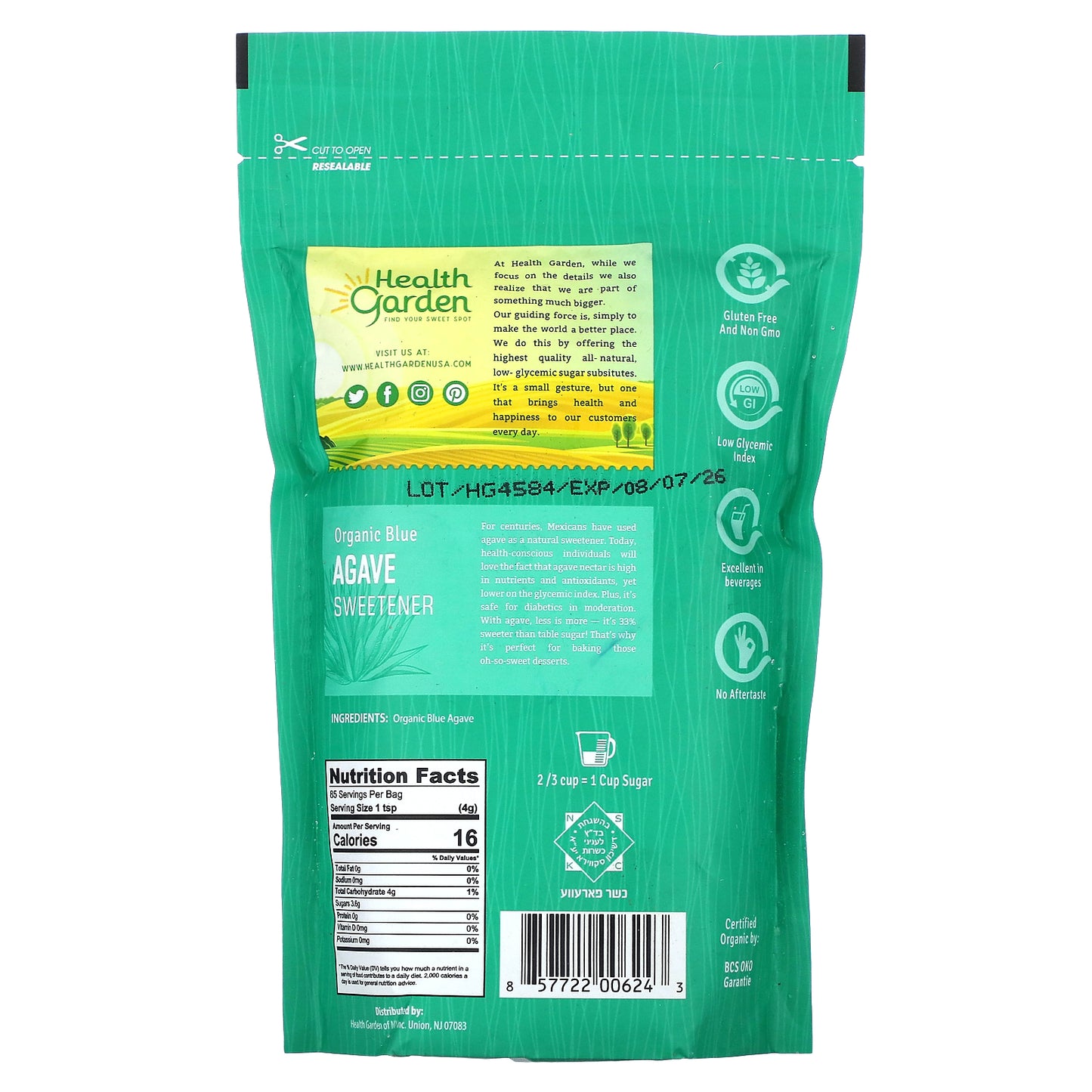 Health Garden, Organic Blue Agave Sweetener, 12 oz (341 g)