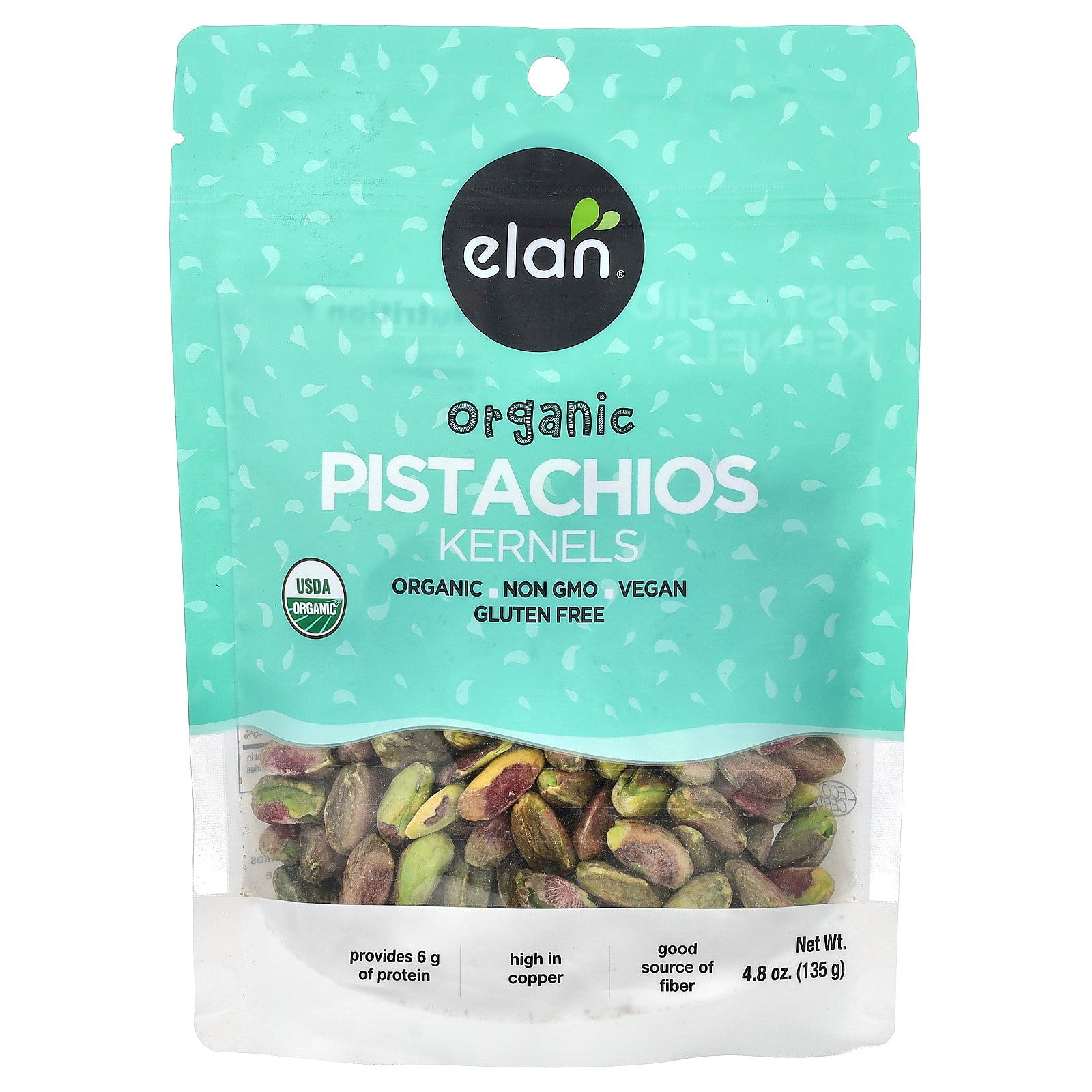 Elan, Organic Pistachios, Kernels, 4.8 oz (135 g)