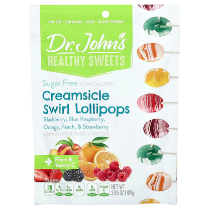 Dr. John's Healthy Sweets, Creamsicle Swirl Lollipops, Blackberry, Blue Raspberry, Orange, Peach, & Strawberry, Sugar Free, 3.85 oz (109 g)