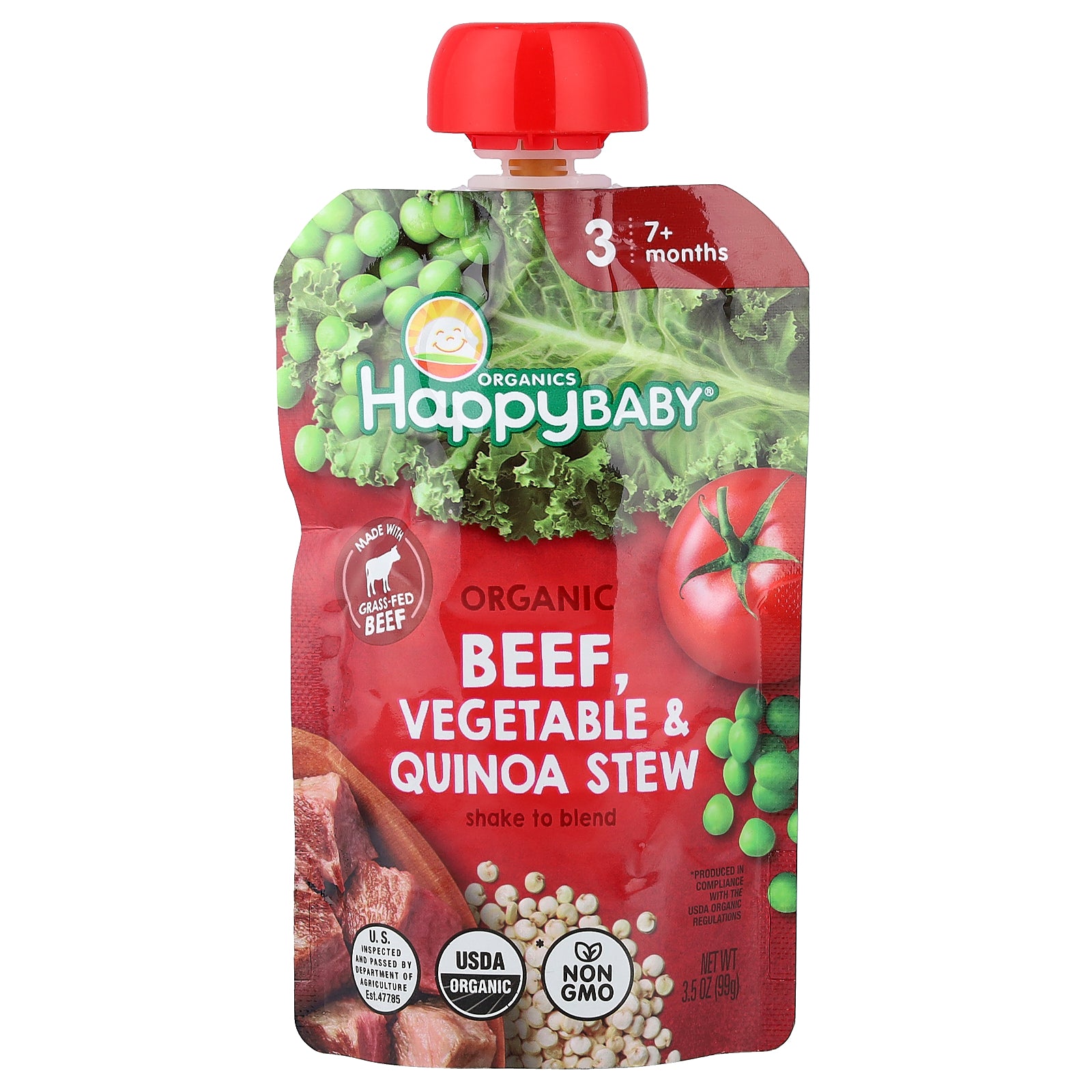 Happy Family Organics, Happy Baby®, Organic Beef, 7+ Months, Vegetable & Quinoa Stew, 3.5 oz (99 g)
