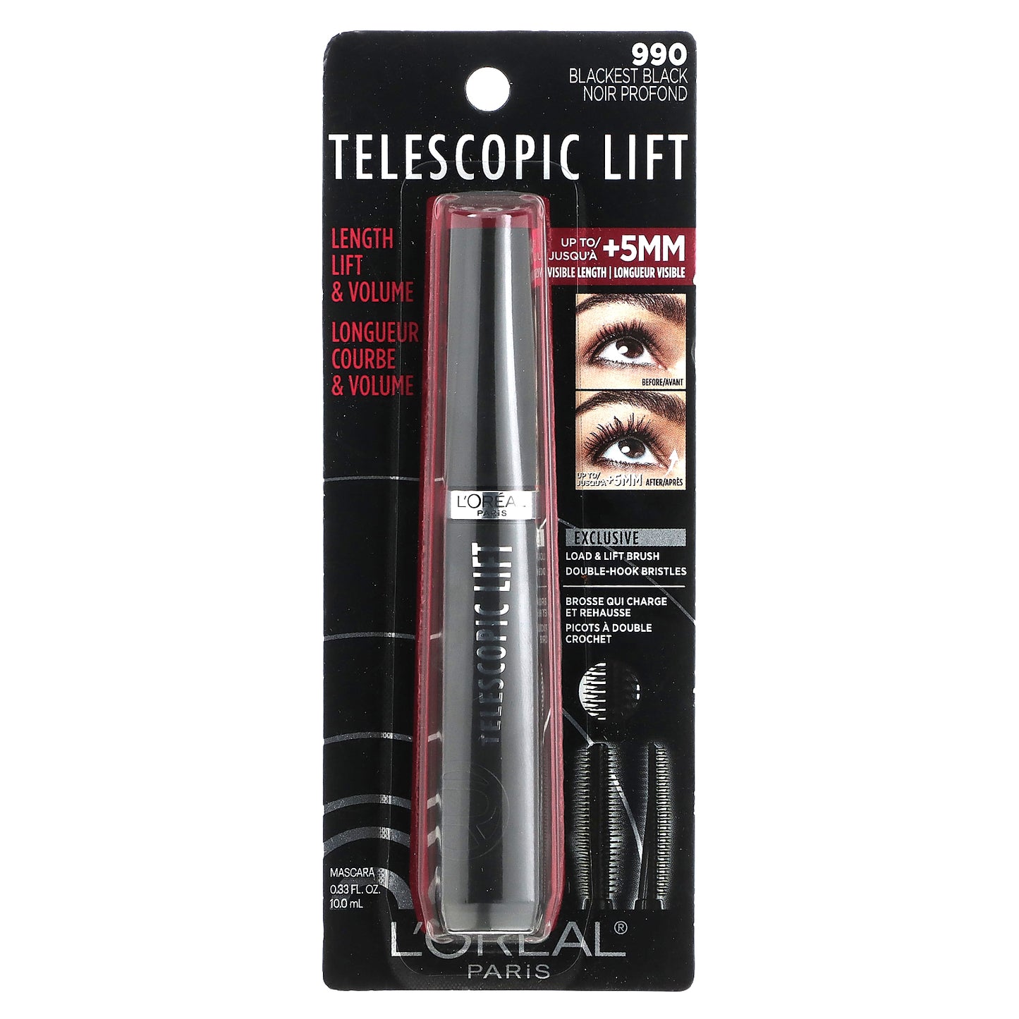 L'Oréal, Telescopic Lift Mascara, 990 Blackest Black , 0.33 fl oz (10 ml)