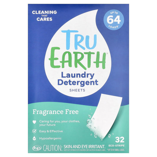 Tru Earth, Laundry Detergent Sheets, Fragrance Free, 32 Eco-Strips