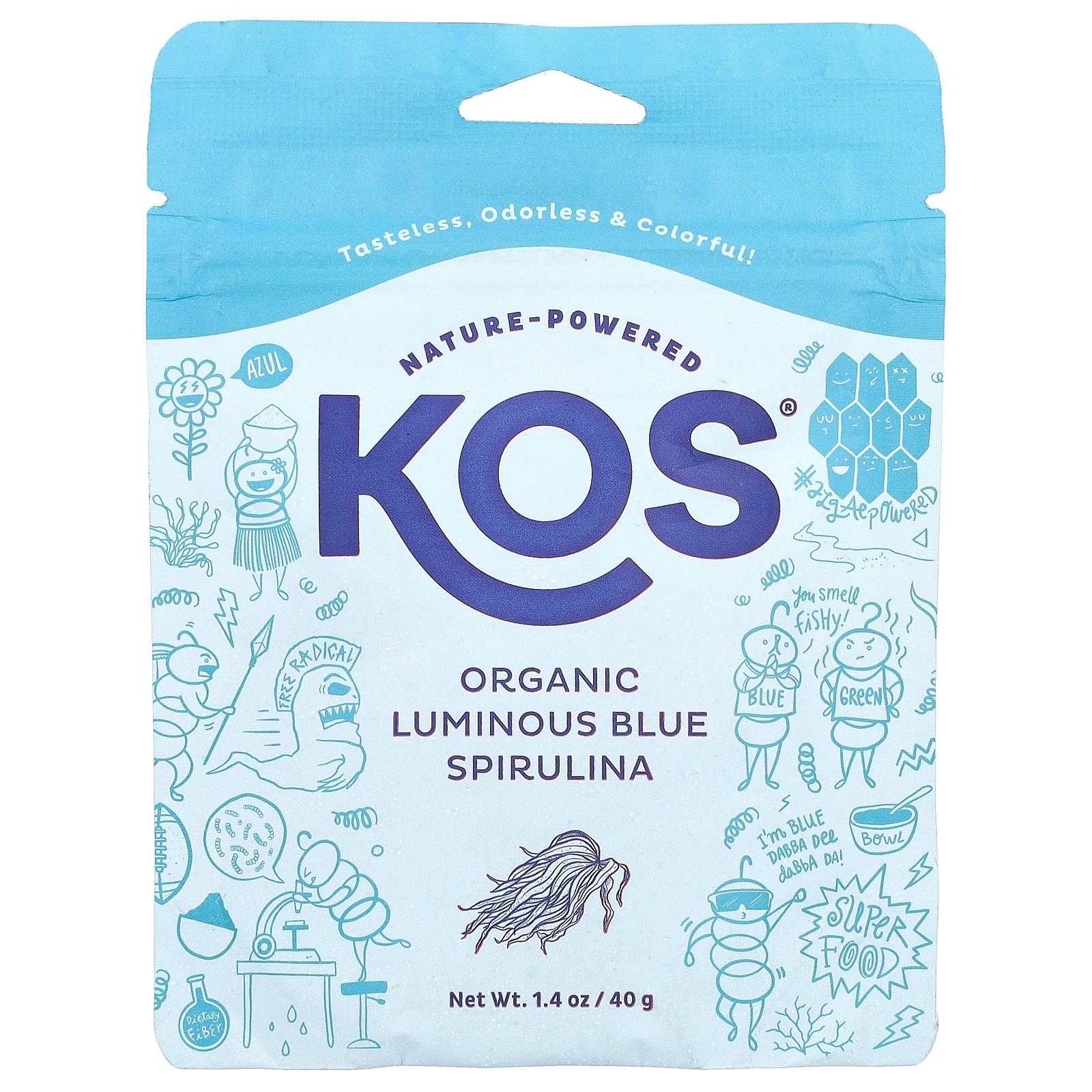 KOS, Organic Luminous Blue Spirulina Powder, 1.4 oz (40 g)