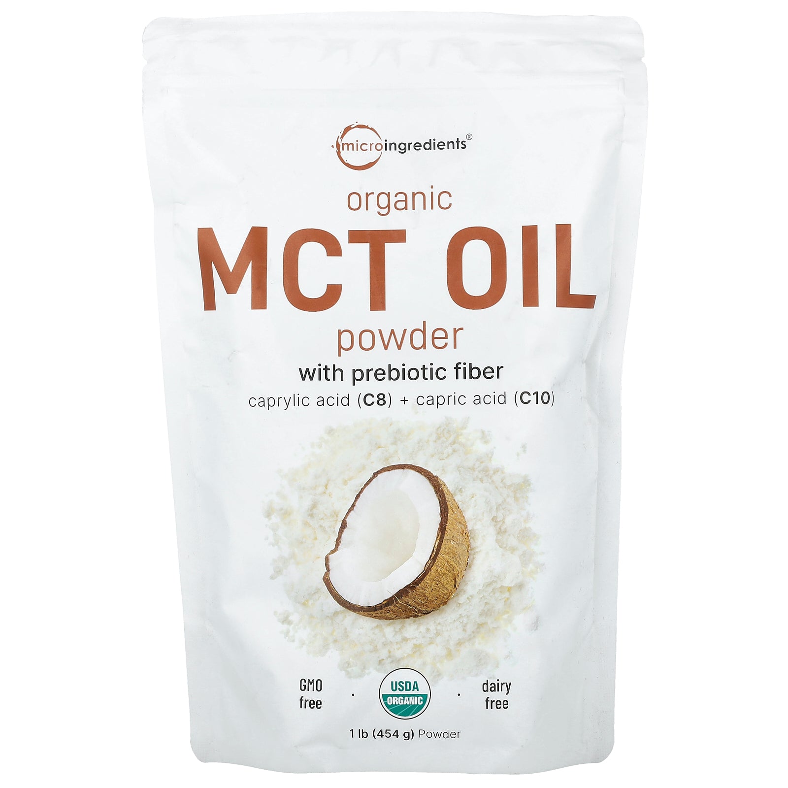 Micro Ingredients, Organic MCT Oil Powder With Prebiotic Fiber, 1 lb (454 g)