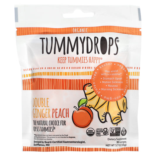 Tummydrops, Organic Double Ginger Peach, 33 Lozenges