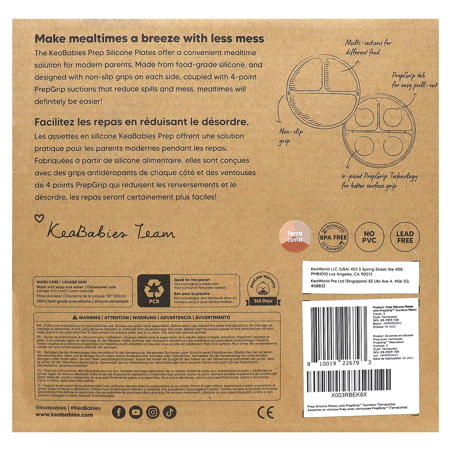 KeaBabies, Prep Silicone Plates with PrepGrip™  Suctions, 6-36 Months, Terra Cotta, 3 Pack