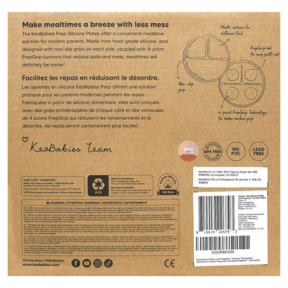 KeaBabies, Prep Silicone Plates with PrepGrip™  Suctions, 6-36 Months, Terra Cotta, 3 Pack