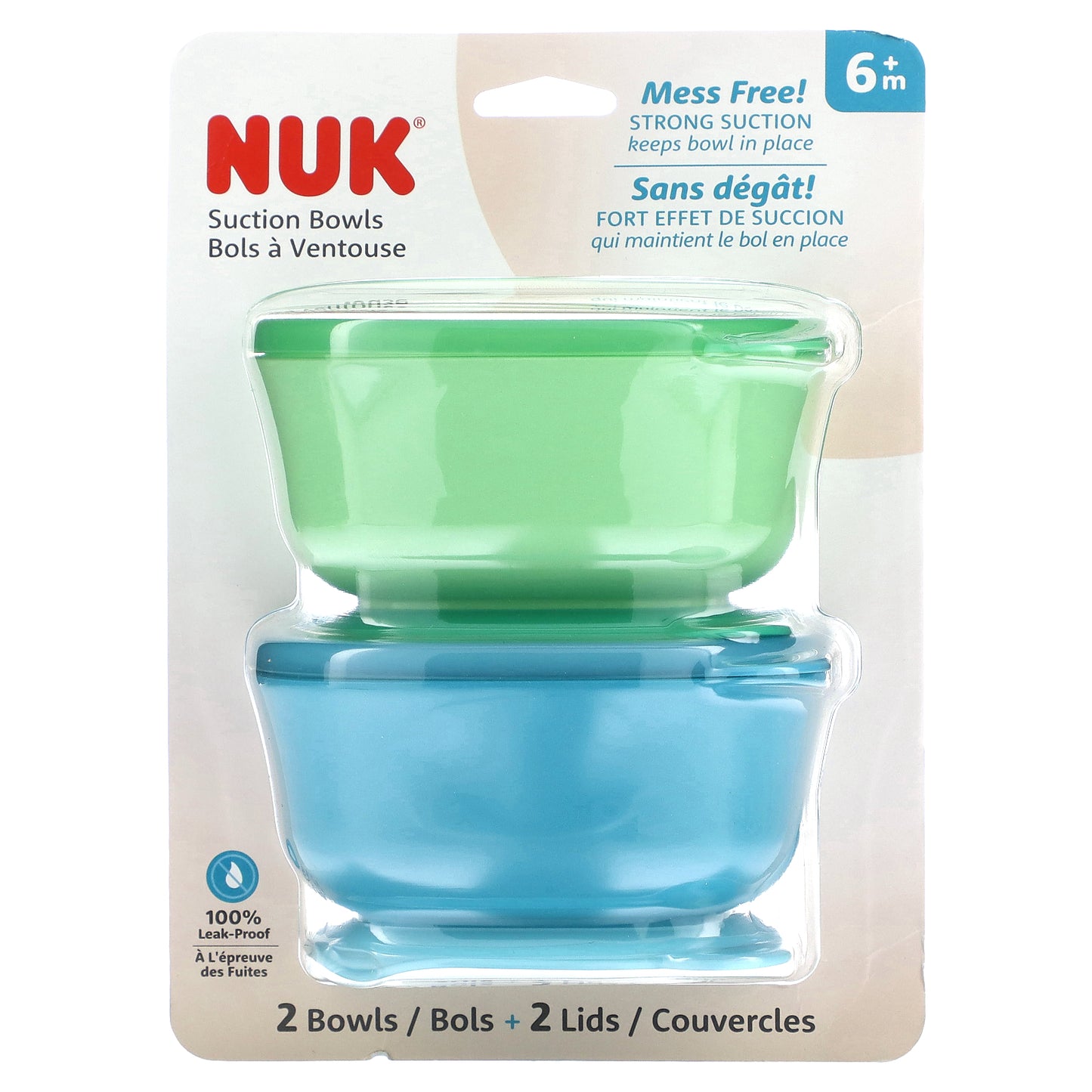 NUK, Suction Bowls, 6+ Months, Blue & Green, 2 Bowls + 2 Lids