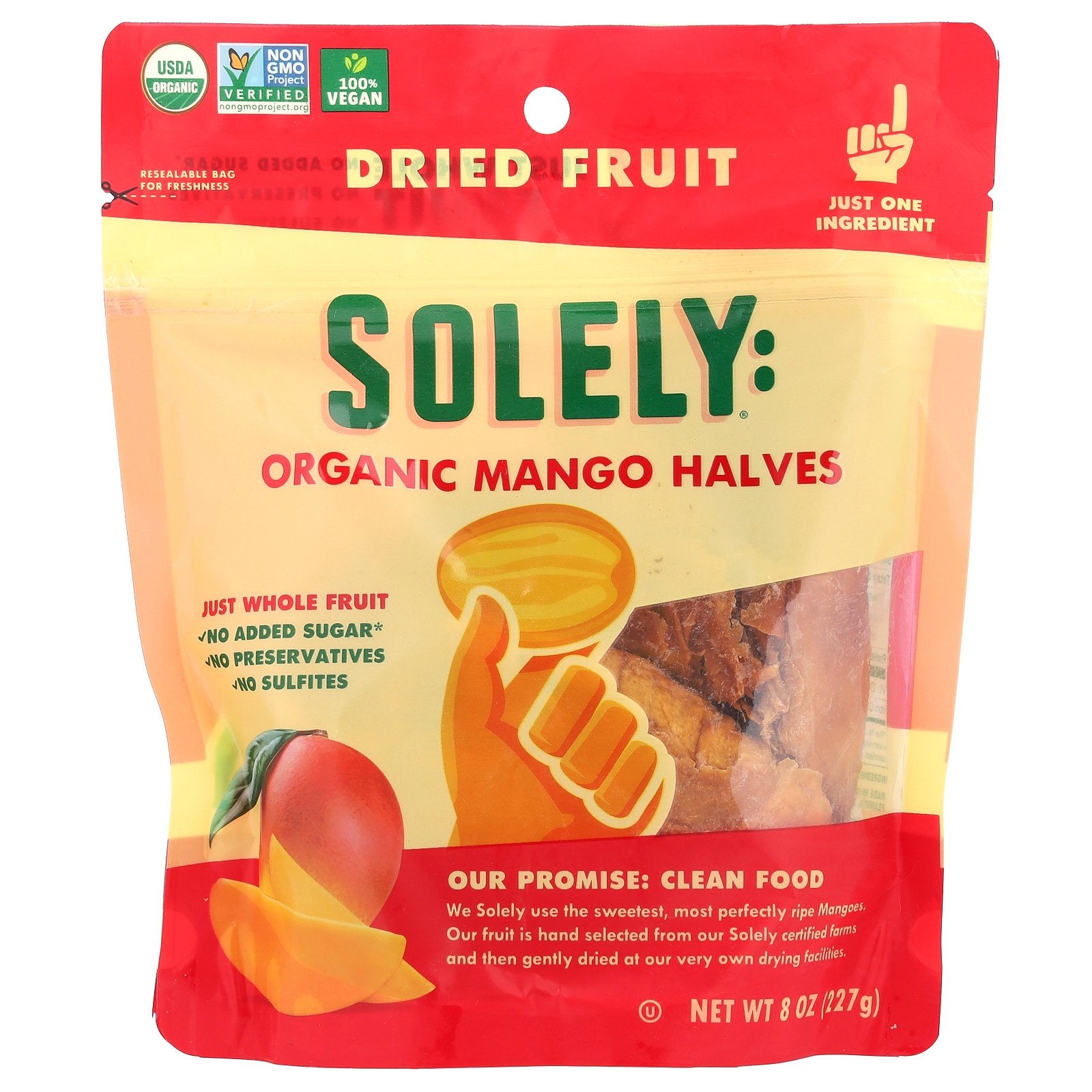 Solely, Organic Dried Fruit, Mango Halves, 8 oz (227 g)