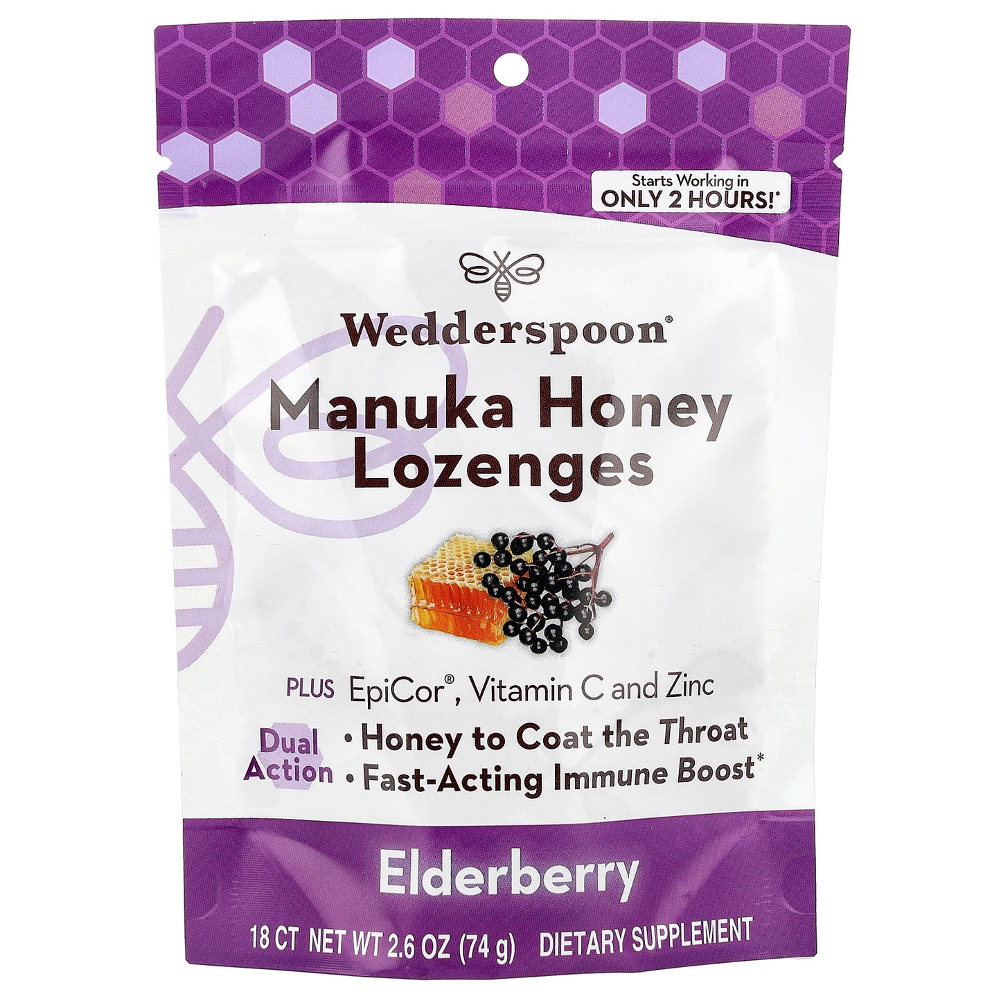 Wedderspoon, Manuka Honey Lozenges, Elderberry, 2.6 oz (74 g)