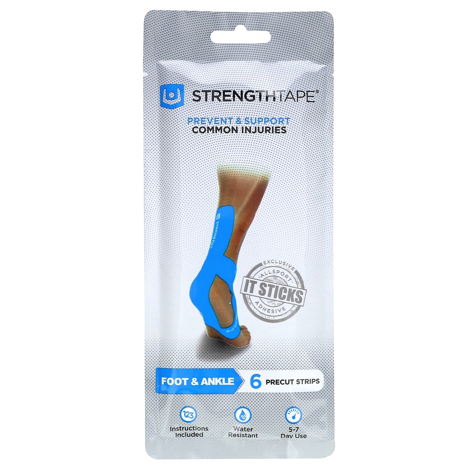 Strengthtape, Kinesiology Tape Kit, Foot & Ankle, 6 Precut Strips