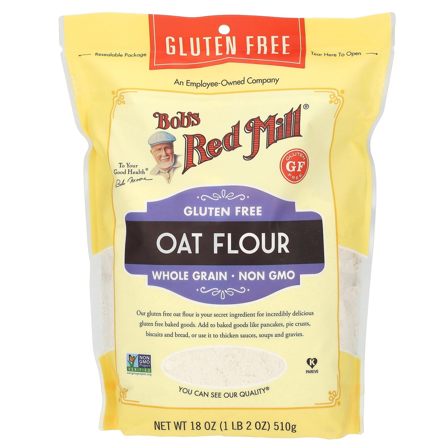 Bob's Red Mill, Oat Flour, Whole Grain, Gluten Free, 18 oz (510 g)
