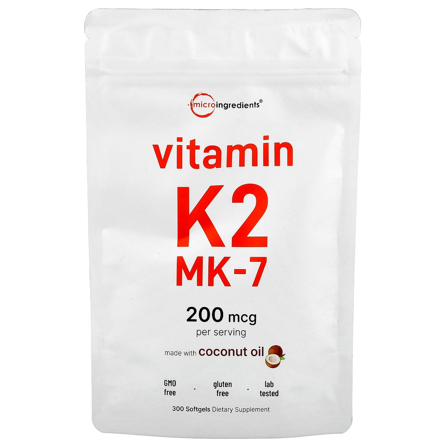 Micro Ingredients, Vitamin K2, MK-7, 200 mcg, 300 Softgels