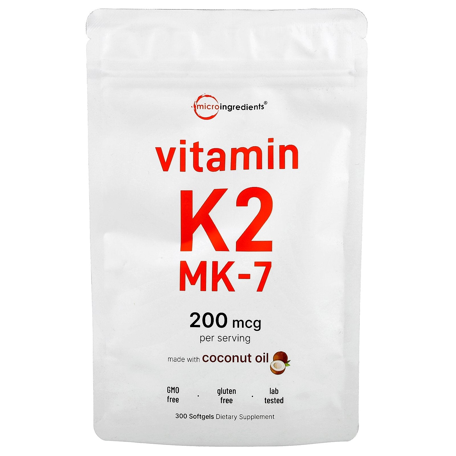 Micro Ingredients, Vitamin K2, MK-7, 200 mcg, 300 Softgels