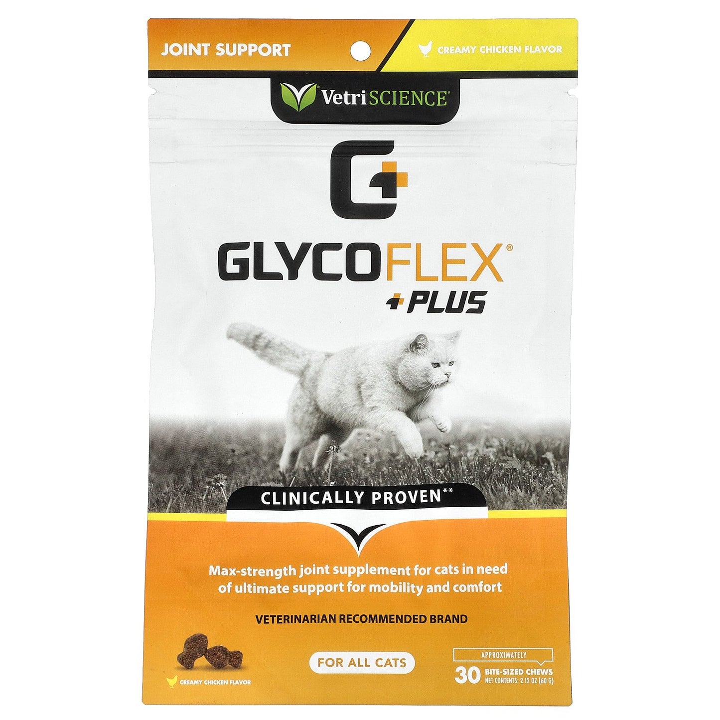 VetriScience, GlycoFlex® Plus, For All Cats, Creamy Chicken, 30 Bite-Sized Chews, 2.12 oz (60 g)