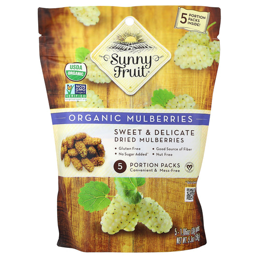 Sunny Fruit, Organic Dried Mulberries, 5 Portion Packs, 1.06 oz (30 g) Each