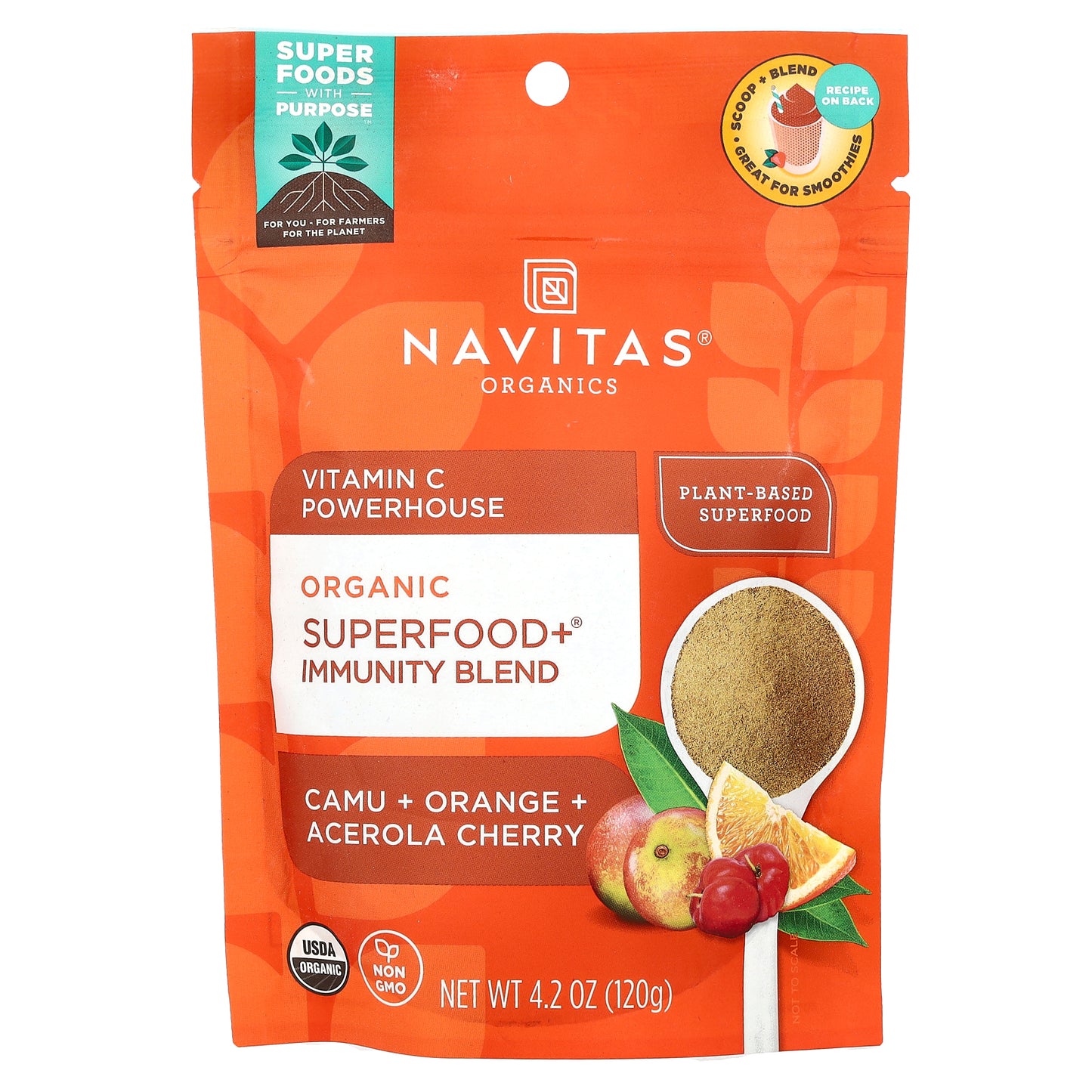 Navitas Organics, Organic Superfood+® Immunity Blend, Vitamin C Powerhouse, Camu + Orange + Acerola Cherry, 4.2 oz (120 g)