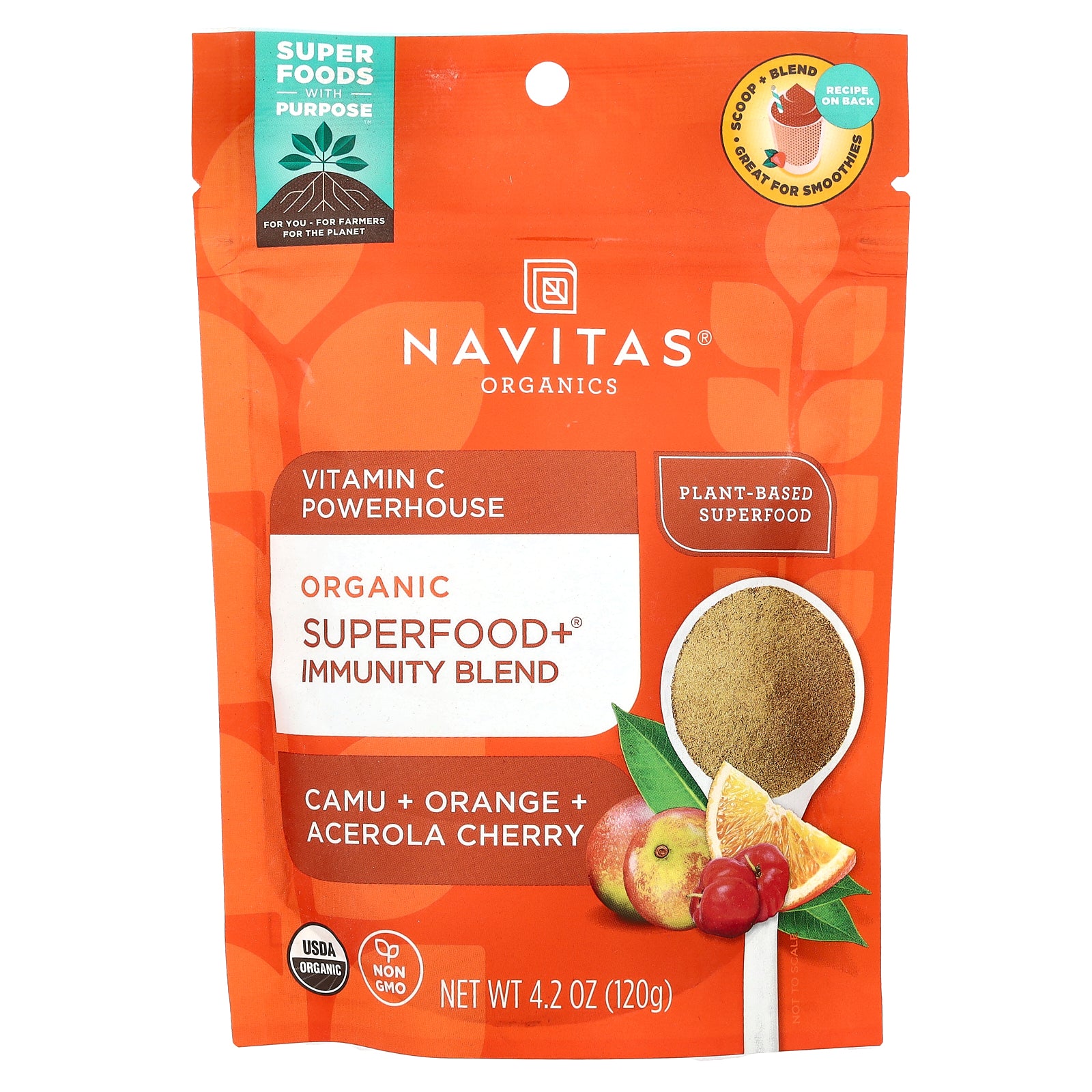 Navitas Organics, Organic Superfood+® Immunity Blend, Vitamin C Powerhouse, Camu + Orange + Acerola Cherry, 4.2 oz (120 g)