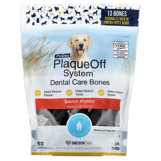 ProDen, PlaqueOff System™, Dental Care Bones, For Medium and Large Dogs, Bacon, 13 Bones, 17 oz (482 g)