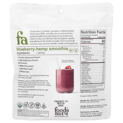 Foods Alive, Organic Hemp Protein Powder, 8 oz (227 g)