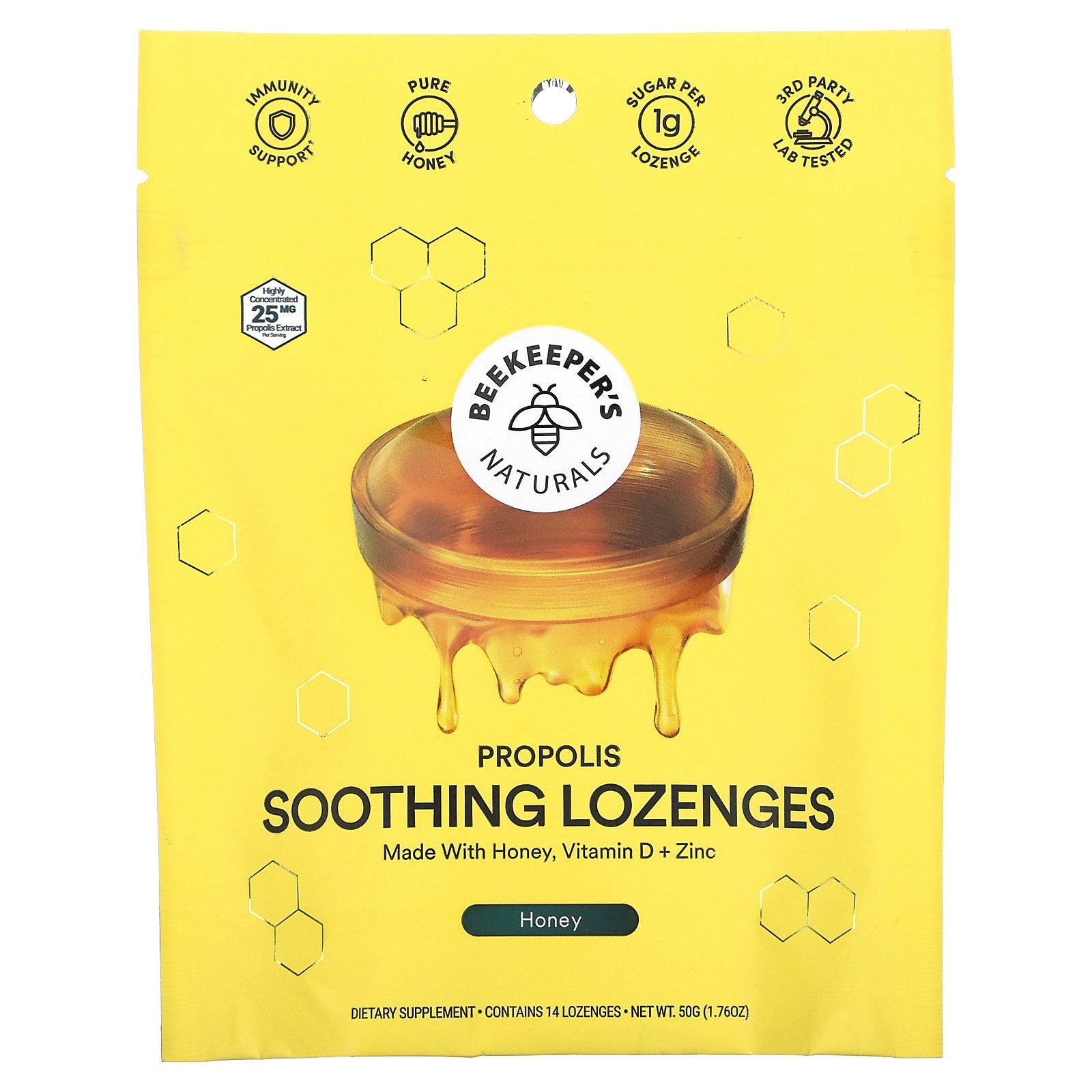 Beekeeper's Naturals, Propolis Soothing Lozenges, Honey, 14 Lozenges, 1.76 oz (50 g)