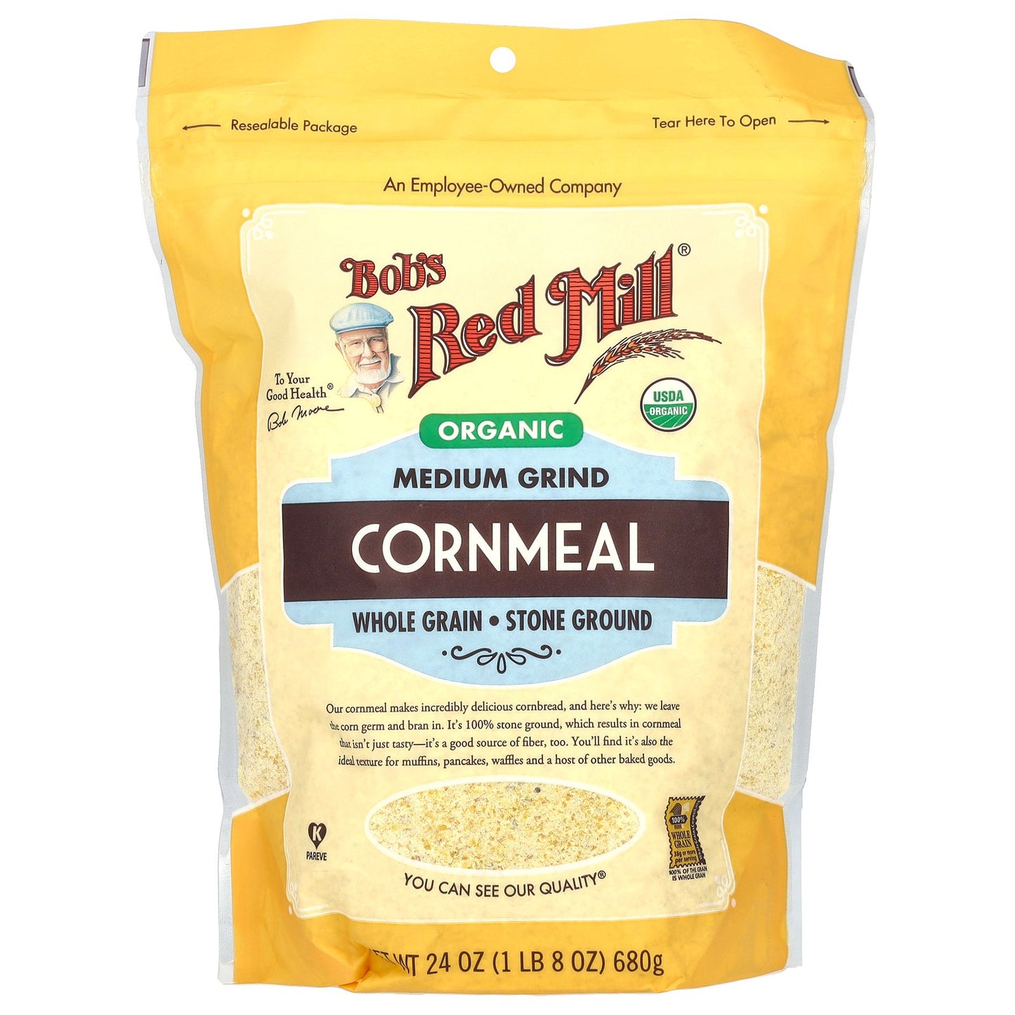 Bob's Red Mill, Organic Medium Grind Cornmeal, Whole Grain, 24 oz (680 g)