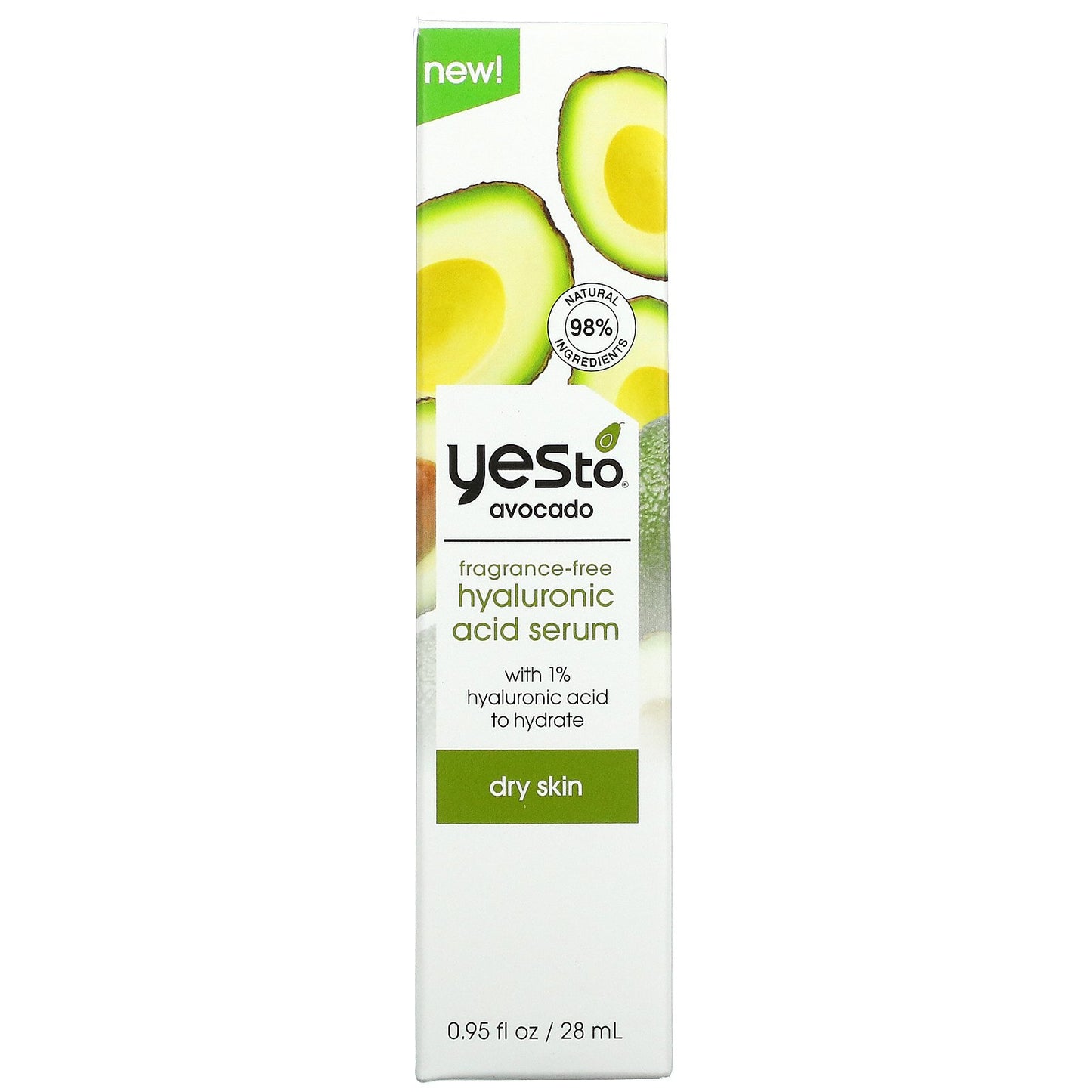 Yes To, Hyaluronic Acid Serum, Avocado, Fragrance Free, 0.95 fl oz (28 ml)