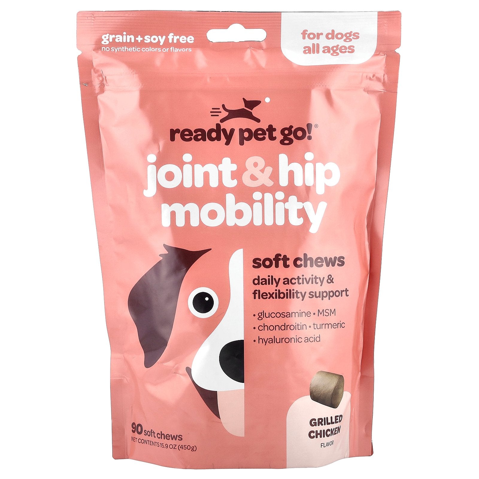 Ready Pet Go, Joint & Hip Mobility, For Dogs, All Ages, Grilled Chicken, 90 Soft Chews, 15.9 oz (450 g)