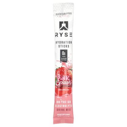 RYSE, Hydration, On-The-Go Electrolyte Drink Mix, Pink Splash, 16 Sticks, 0.23 oz (6.4 g) Each