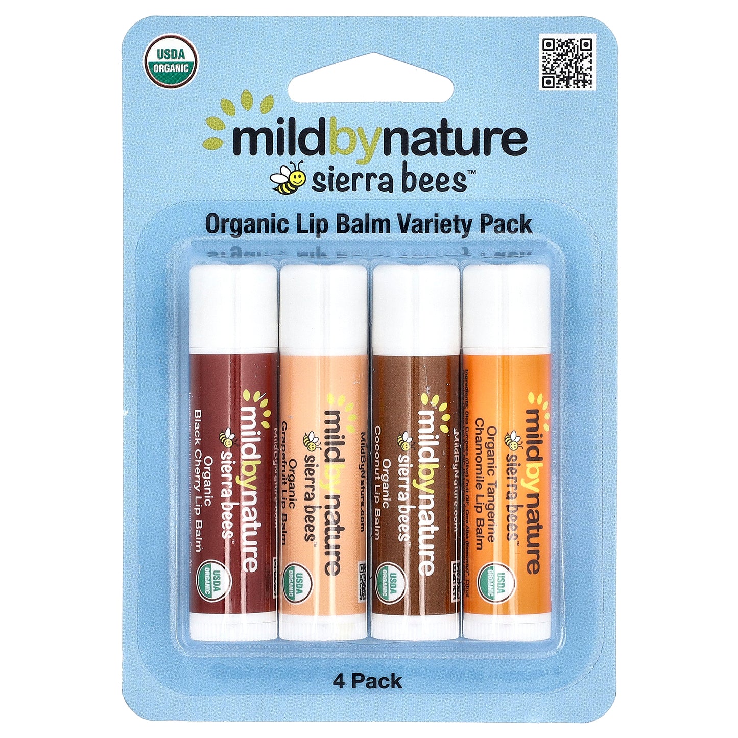 Mild By Nature, Sierra Bees™, Organic Lip Balms, Variety Pack, 4 Pack, 0.15 oz (4.25 g) Each