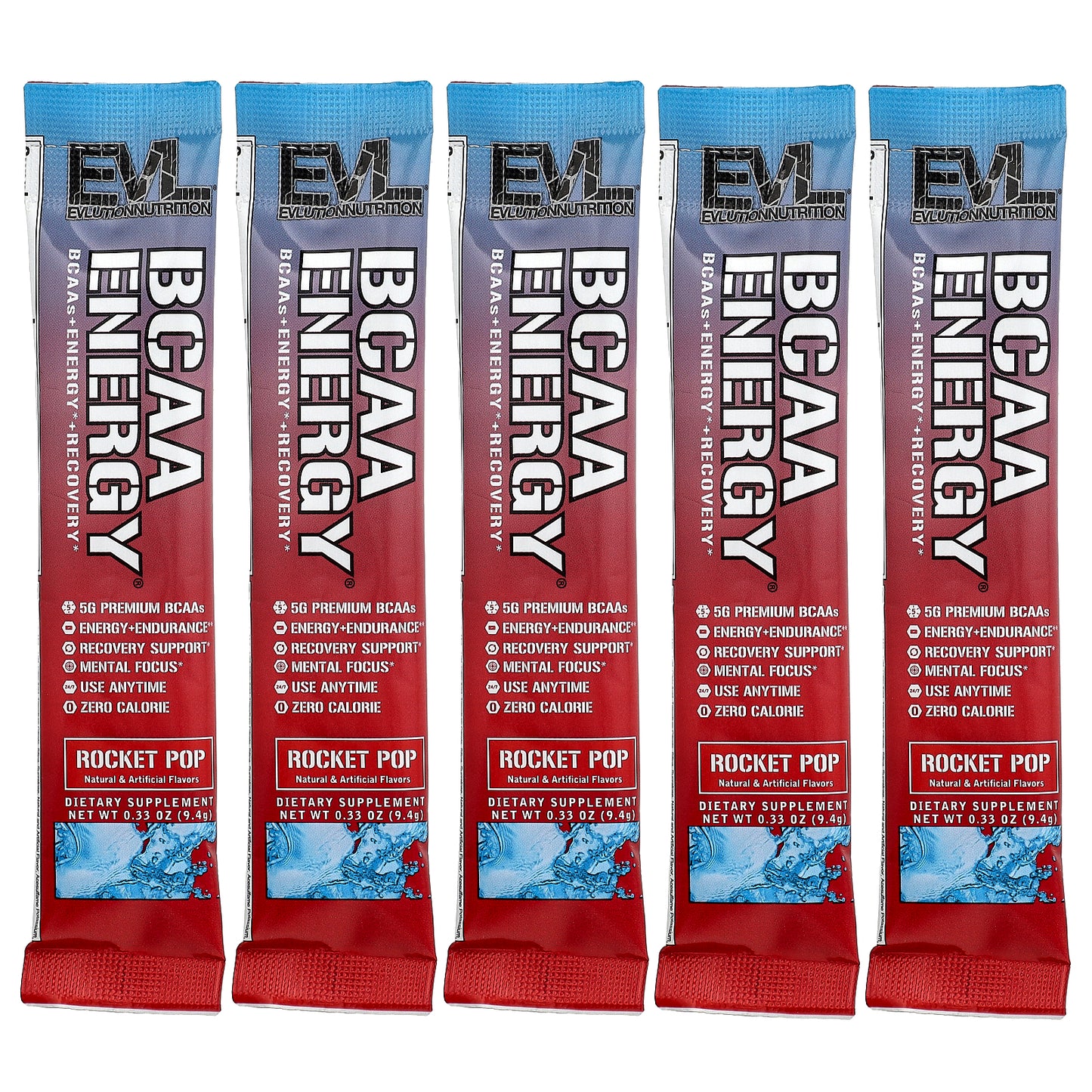 EVLution Nutrition, BCAA Energy®, Rocket Pop, 5 Packets, 0.33 oz (9.4 g) Each
