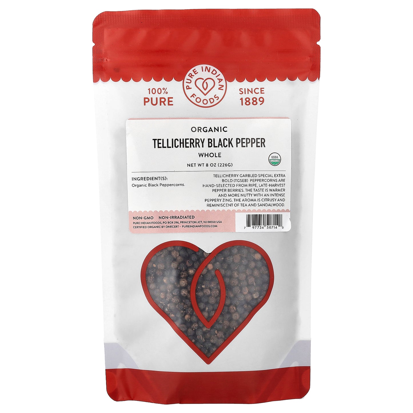 Pure Indian Foods, Organic Tellicherry Black Pepper, Whole, 8 oz (226 g)