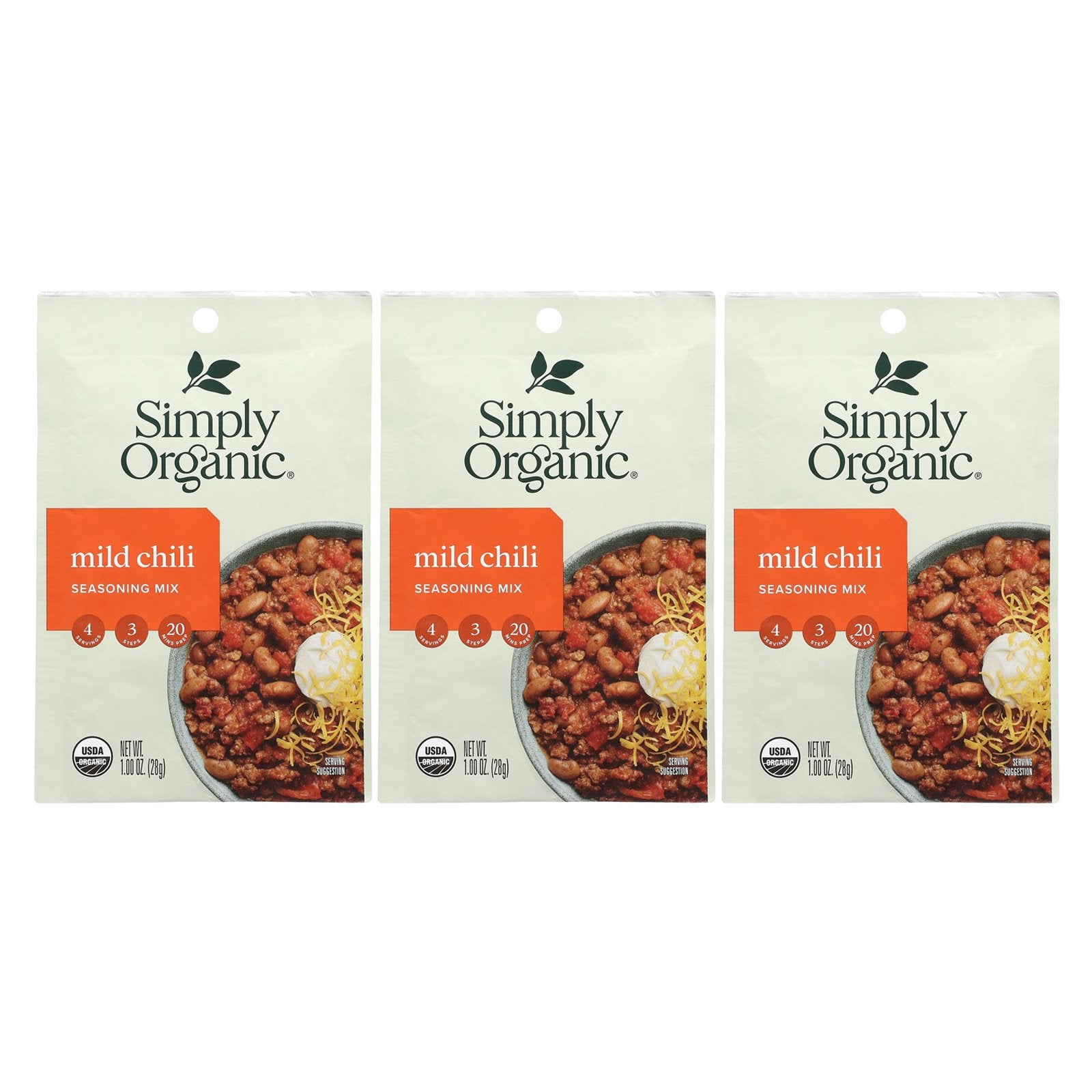 Simply Organic, Mild Chili, Seasoning Mix, 3 Pack, 1 oz (28 g) Each