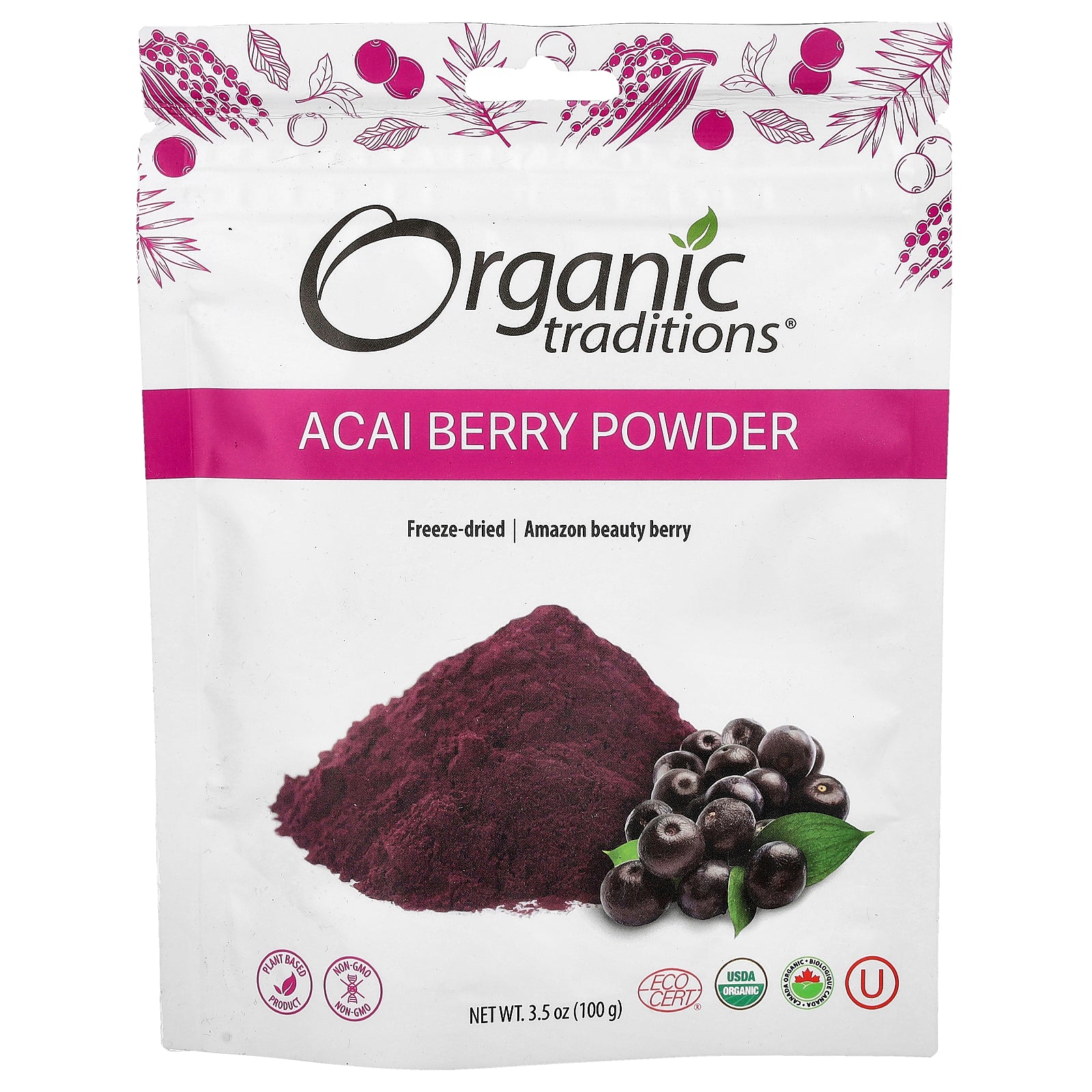 Organic Traditions, Acai Berry Powder, 3.5 oz (100 g)