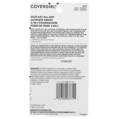 Covergirl, Outlast All-Day, Ultimate Finish 3-in-1 Foundation, 455 Soft Honey, 0.4 oz (11 g)