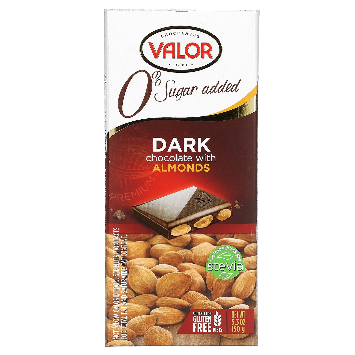 Valor, 0% Sugar Added, Dark Chocolate with Almonds, 5.3 oz (150 g)