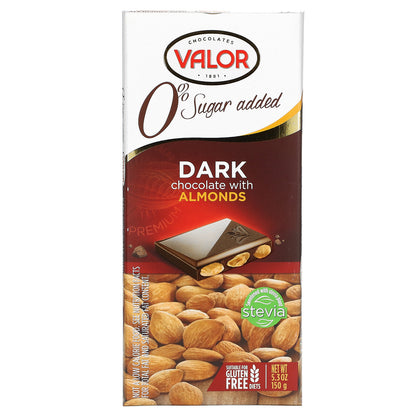 Valor, 0% Sugar Added, Dark Chocolate with Almonds, 5.3 oz (150 g)