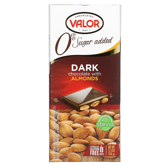 Valor, 0% Sugar Added, Dark Chocolate with Almonds, 5.3 oz (150 g)