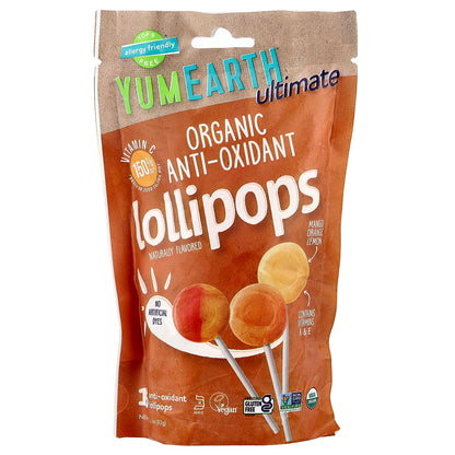 YumEarth, Ultimate, Organic Anti-Oxidant Lollipops, Mango, Orange,  Lemon, 15 Lollipops, 3.3 oz (93 g)