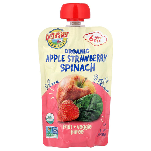 Earth's Best, Organic Fruit + Veggie Puree, 6+ Months, Apple Strawberry Spinach, 3.5 oz (99 g)