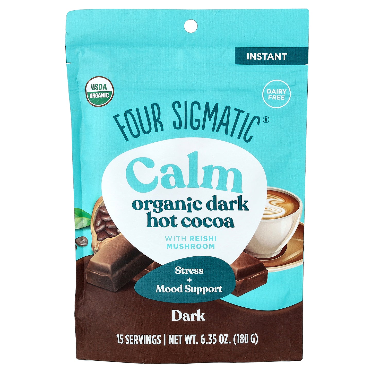Four Sigmatic, Calm, Organic Dark Hot Cocoa, 6.35 oz (180 g)