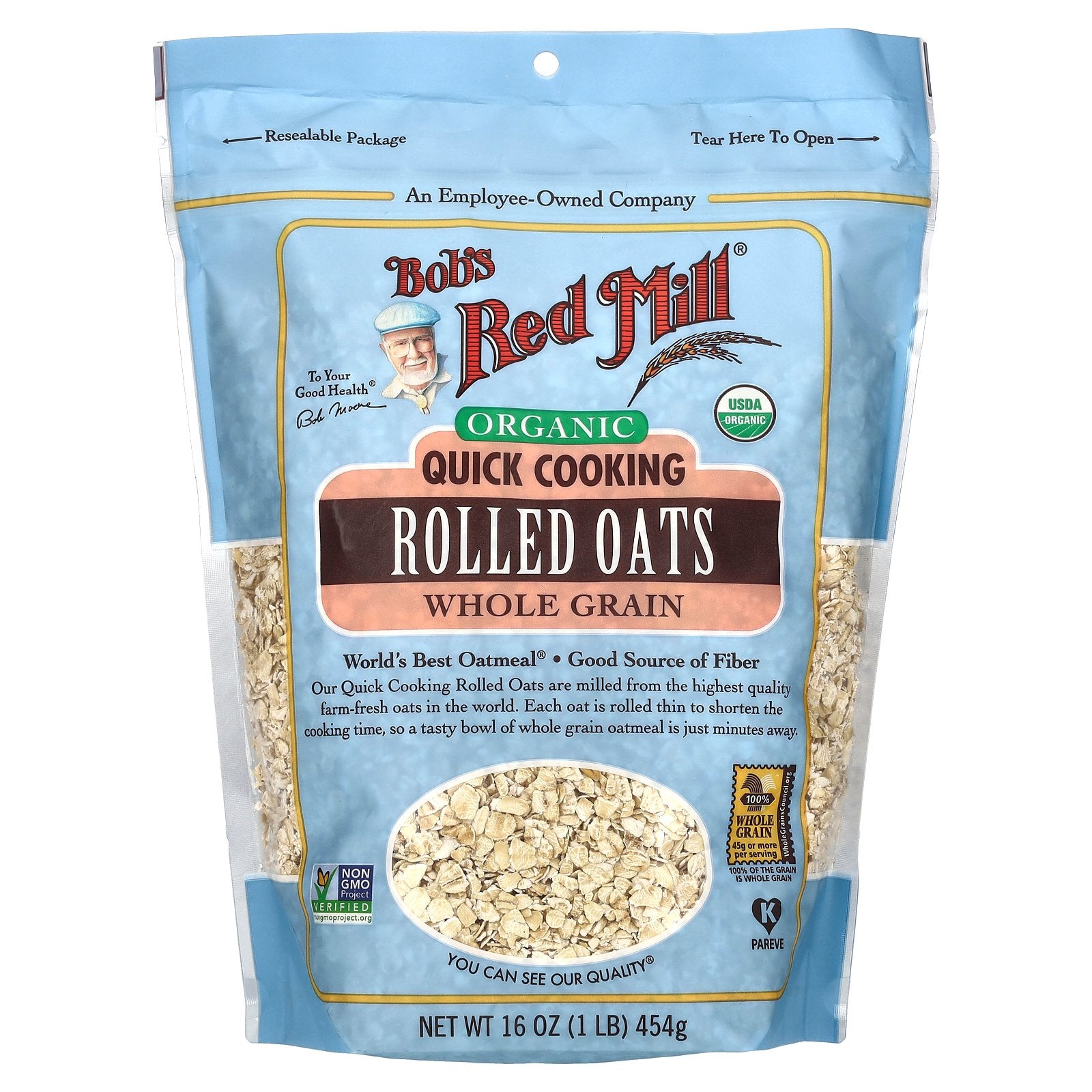 Bob's Red Mill, Organic Quick Cooking Rolled Oats, Whole Grain, 16 oz (454 g)